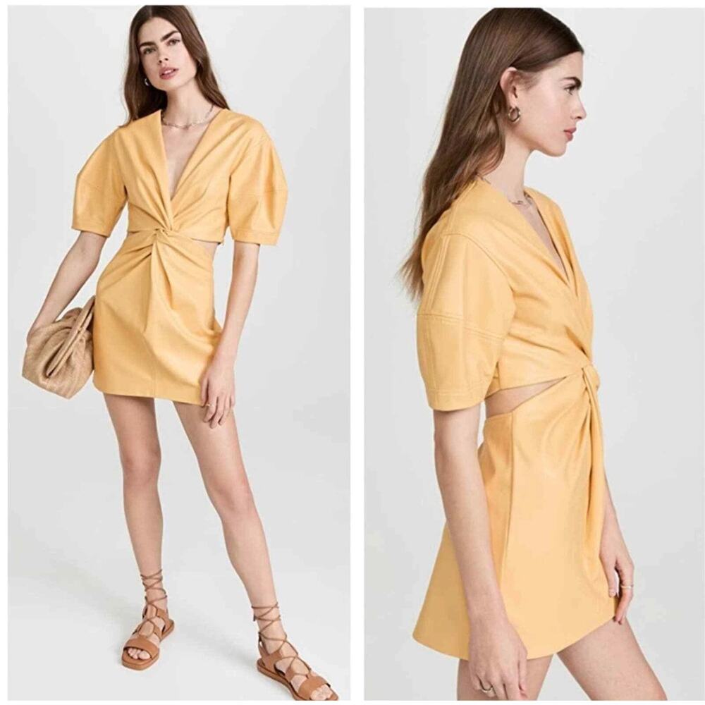 A.L.C. Alex Vegan Leather Mini Dress Plunge Neckline Flirty NOWT